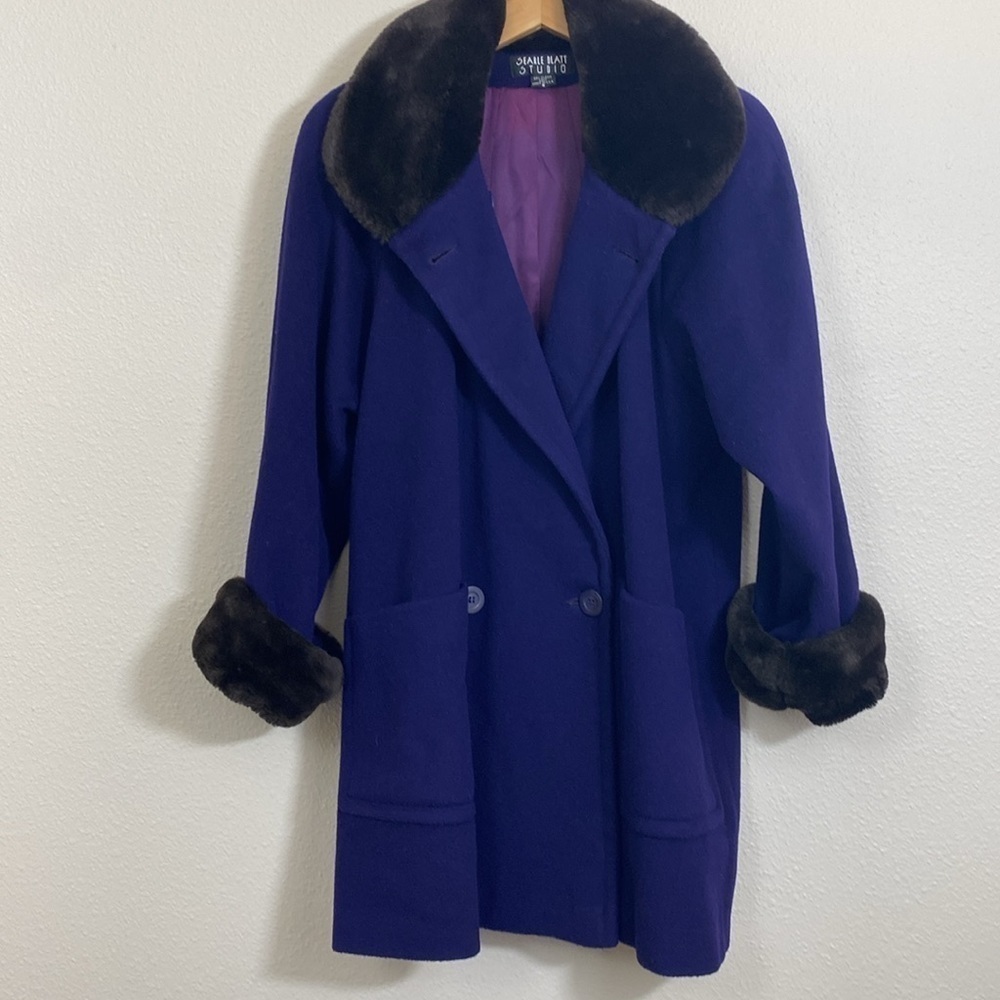Vintage Searle Blatt Studio Purple Wool Overcoat w/ Faux Fur Collar and Cuffs